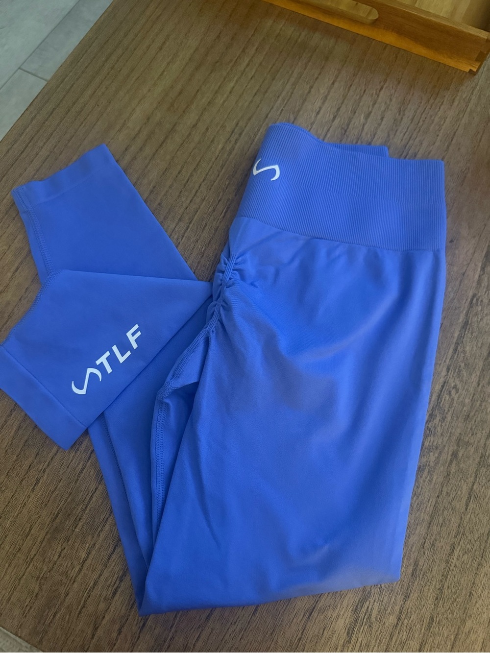 VTLF Women's High-Waist Royal Blue Leggings with Side Ruched Detail